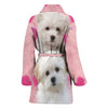 Maltese On Pink Print Women's Bath Robe-Free Shipping - Deruj.com