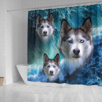 Siberian Husky On Ocean Print Shower Curtains-Free Shipping - Deruj.com