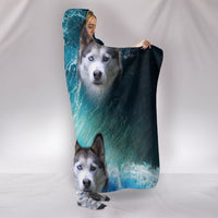 Siberian Husky With Ocean Print Hooded Blanket-Free Shipping - Deruj.com