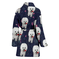 Cute Bichon frise Floral Print Women's Bath Robe-Free Shipping - Deruj.com