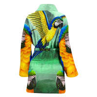 Blue And Yellow Macaw Parrot Print Women's Bath Rob-Free Shipping - Deruj.com