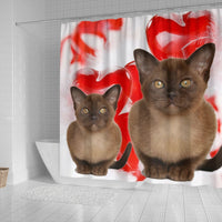 Burmese Cat On Red Print Shower Curtains-Free Shipping - Deruj.com