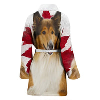 Collie On White Print Women's Bath Robe-Free Shipping - Deruj.com