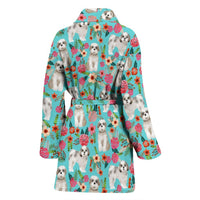 Cute Shih Tzu Dog Floral Print Women's Bath Robe-Free Shipping - Deruj.com