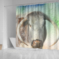 English Longhorn Cattle (Cow) Print Shower Curtain-Free Shipping - Deruj.com