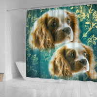 Cavalier King Charles Spaniel On Blue Print Shower Curtains-Free Shipping - Deruj.com