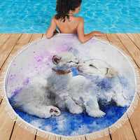 Cat And Dog Love Print Beach Blanket-Free Shipping - Deruj.com