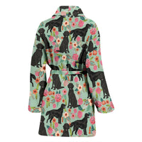 Flat-Coated Retriever Dog Floral Print Women's Bath Robe-Free Shipping - Deruj.com