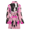 Boston Terrier On Pink Print Women's Bath Robe-Free Shipping - Deruj.com