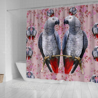 African Grey Parrot Floral Print Shower Curtains-Free Shipping - Deruj.com