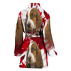 Basset Hound On Red Print Women's Bath Robe-Free Shipping