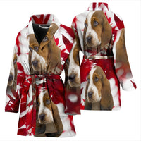 Basset Hound On Red Print Women's Bath Robe-Free Shipping