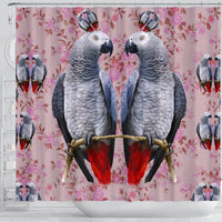 African Grey Parrot Floral Print Shower Curtains-Free Shipping - Deruj.com