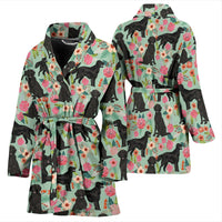 Flat-Coated Retriever Dog Floral Print Women's Bath Robe-Free Shipping - Deruj.com
