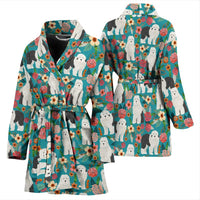 Old English Sheepdog Floral Print Women's Bath Robe-Free Shipping - Deruj.com