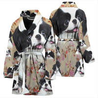 Cute Japanese Chin Dog Floral Print Women's Bath Robe-Free Shipping - Deruj.com