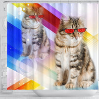 Siberian Cat Red Glasses Print Shower Curtain-Free Shipping - Deruj.com