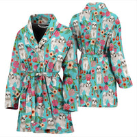 Cute Shih Tzu Dog Floral Print Women's Bath Robe-Free Shipping - Deruj.com