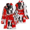 Boston Terrier On White Print Women's Bath Robe-Free Shipping - Deruj.com