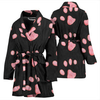 Pink Paws Print Women's Bath Robe-Free Shipping - Deruj.com