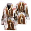 Basset Hound On White Print Women's Bath Robe-Free Shipping