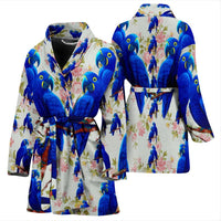 Hyacinth Macaw Parrot Floral Print Women's Bath Robe-Free Shipping - Deruj.com