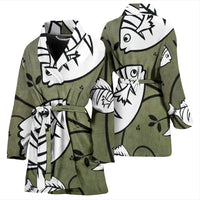 White Fish Print Women's Bath Robe-Free Shipping - Deruj.com