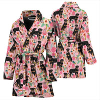 Rottweiler Dog Pink Floral Print Women's Bath Robe-Free Shipping - Deruj.com