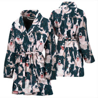 Border Collie Dog In Lots Print Women's Bath Robe-Free Shipping - Deruj.com