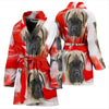 English Mastiff On Red Print Women's Bath Robe-Free Shipping - Deruj.com