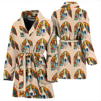 Basset Hound Dog Color Pattern Print Women's Bath Robe-Free Shipping