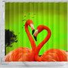Flamingo Bird Heart Shape Print Shower Curtain-Free Shipping - Deruj.com