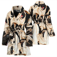 Pug Pattern Print Women's Bath Robe-Free Shipping - Deruj.com