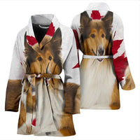 Collie On White Print Women's Bath Robe-Free Shipping - Deruj.com