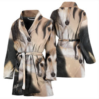 Black Saluki Dog Print Women's Bath Robe-Free Shipping - Deruj.com