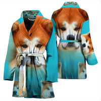 Cute Akita Dog Print Women's Bath Robe-Free Shipping - Deruj.com