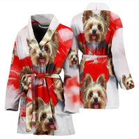 Yorkshire Terrier On Red Print Women's Bath Robe-Free Shipping - Deruj.com