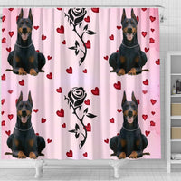Doberman Pinscher With Rose Print Shower Curtain-Free Shipping - Deruj.com