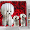 Bichon Frise On Rose Print Shower Curtain-Free Shipping - Deruj.com