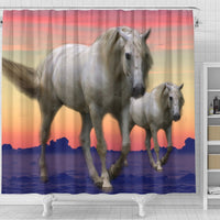 White Lusitano Horse Print Shower Curtain-Free Shipping - Deruj.com