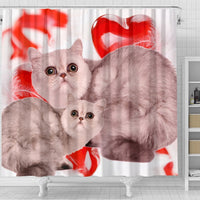 Exotic Shorthair Cat On Red Print Shower Curtains-Free Shipping - Deruj.com