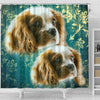 Cavalier King Charles Spaniel On Blue Print Shower Curtains-Free Shipping - Deruj.com