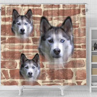 Siberian Husky On Wall Print Shower Curtains-Free Shipping - Deruj.com