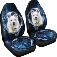 West Highland White Terrier On Blue Print Car Seat Covers- Free Shipping - Deruj.com