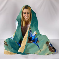 Blue Budgie Parrot Print Hooded Blanket-Free Shipping - Deruj.com