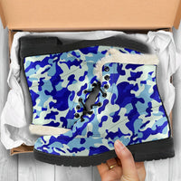 Blue Camouflage Faux Fur Lined Boots - Deruj.com